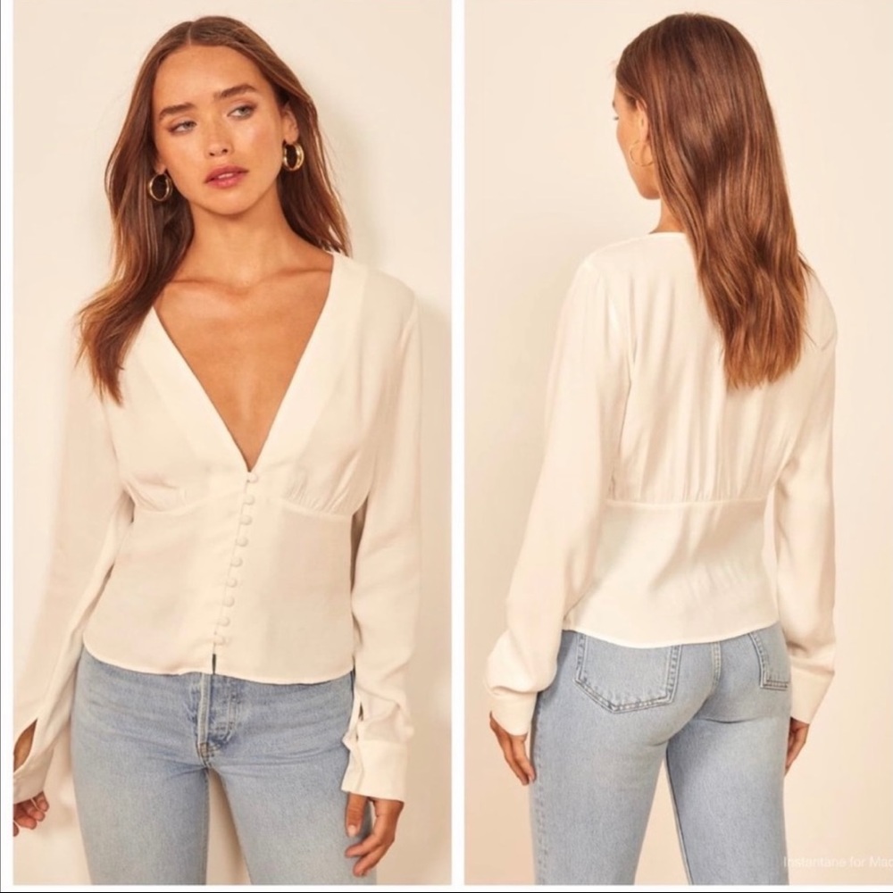 Reformation Fulham Button Front Long Sleeve Blouse